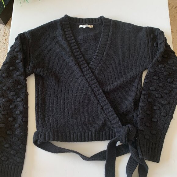 TULAROSA Wrap Sweater Popcorn Long Sleeves Black Sz M - Picture 1 of 6